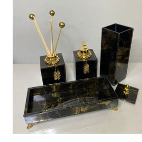 Kit Lavabo Mármore Fior com Porta Escova Grande Kit Lavabo Mármore Fior com Porta Escova Grande e Decoração Completa Bandeja 25x10 Artificio Lar 