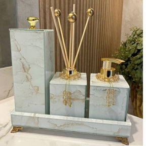 Kit Lavabo Mármore Fior com Porta Escova Grande Kit Lavabo Mármore Fior com Porta Escova Grande e Decoração Completa Bandeja 25x10 Artificio Lar Nude Mesclado A pronta entrega 