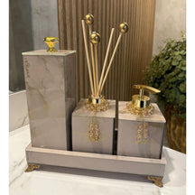 Kit Lavabo Mármore Fior com Porta Escova Grande Kit Lavabo Mármore Fior com Porta Escova Grande e Decoração Completa Bandeja 25x10 Artificio Lar Rose Rose A pronta entrega 