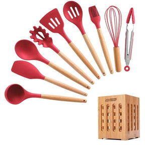 Kit Master Conchas e Colheres Espátulas Chef Coloridos kit master chef Artificio Lar 10 peças - VERMELHO - VAZADA 