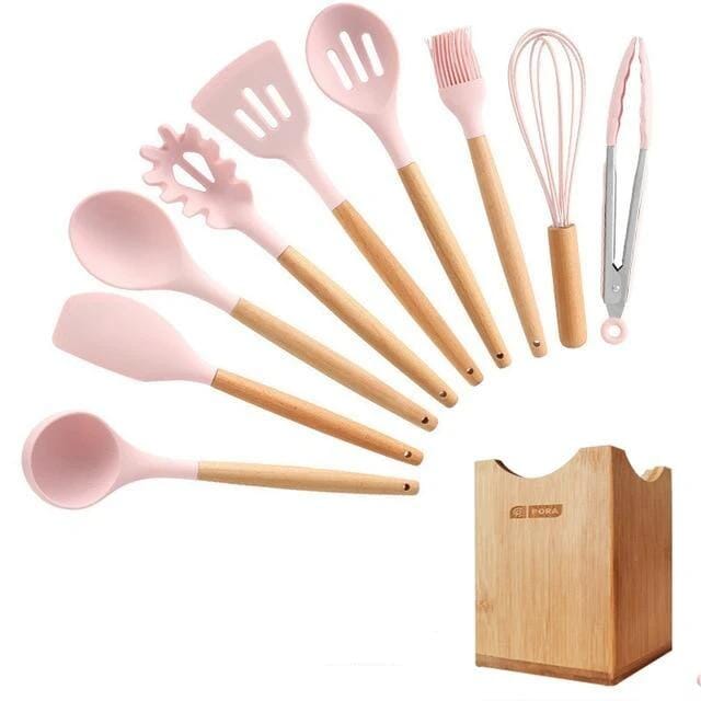 Kit Master Conchas e Colheres Espátulas Chef Coloridos kit master chef Artificio Lar 12 peças - ROSA - FECHADA 