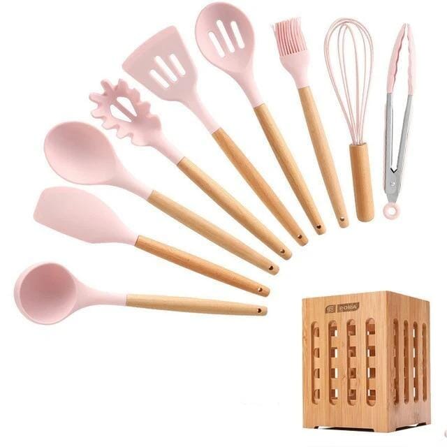 Kit Master Conchas e Colheres Espátulas Chef Coloridos kit master chef Artificio Lar 12 peças - ROSA - VAZADA 