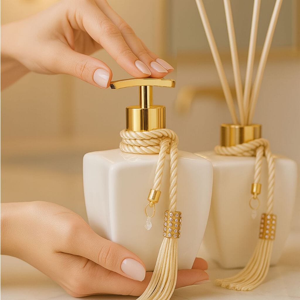 Kit Vidros Lavabo Branco Deluxe C/ Enfeite Difusor E Sabonete Kit Vidros Lavabo Branco Deluxe C/ Enfeite Difusor E Sabonete Artificio Lar 