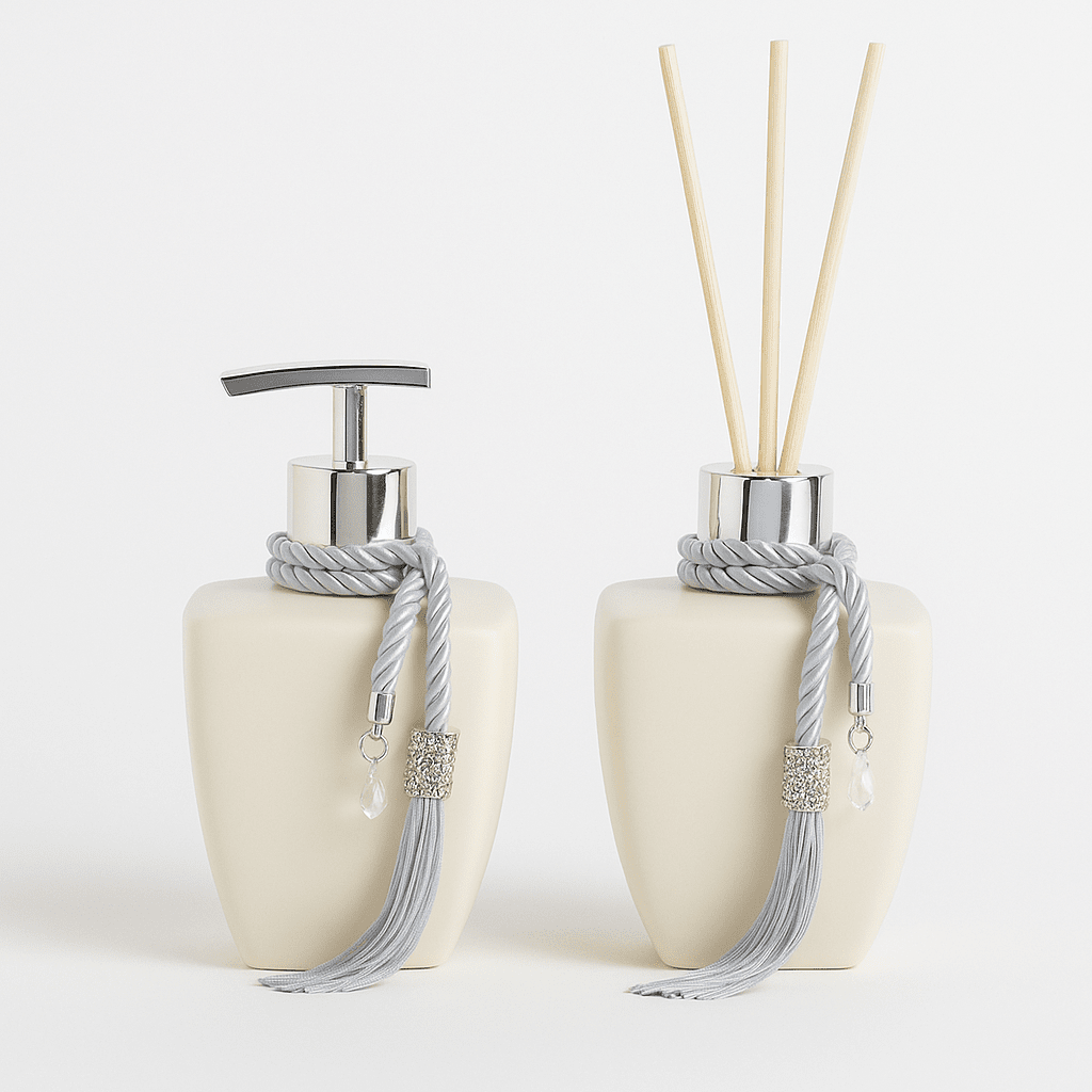 Kit Vidros Lavabo Branco Deluxe C/ Enfeite Difusor E Sabonete Kit Vidros Lavabo Branco Deluxe C/ Enfeite Difusor E Sabonete Artificio Lar 