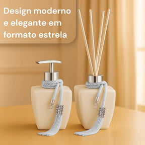 Kit Vidros Lavabo Branco Deluxe C/ Enfeite Difusor E Sabonete Kit Vidros Lavabo Branco Deluxe C/ Enfeite Difusor E Sabonete Artificio Lar 