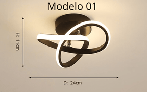 Luminária Lustre Minimalista LED 24w - 3 Cores de Luz Ajustáveis - 11 Modelos Luminária - 01 Artificio Lar Modelo 01 - Moldura Preta 3 Cores de Luz 