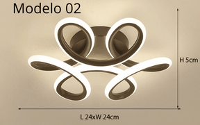 Luminária Lustre Minimalista LED 24w - 3 Cores de Luz Ajustáveis - 11 Modelos Luminária - 01 Artificio Lar Modelo 02 - Moldura Preta 3 Cores de Luz 