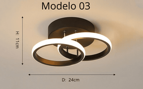 Luminária Lustre Minimalista LED 24w - 3 Cores de Luz Ajustáveis - 11 Modelos Luminária - 01 Artificio Lar Modelo 03 - Moldura Preta 3 Cores de Luz 