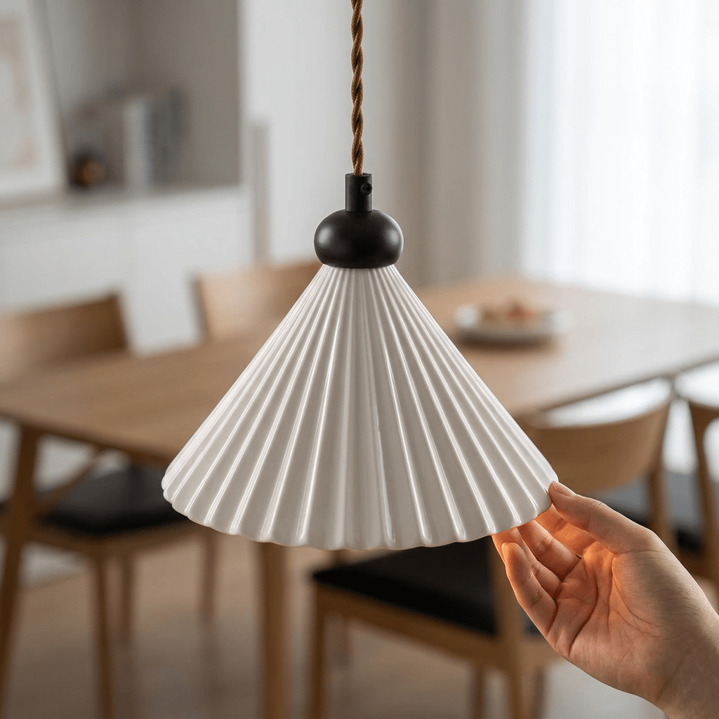 Luminária Pendente Cerâmica Plissada Branca Retrô Vellini Luminária Pendente Cerâmica Artificio Lar