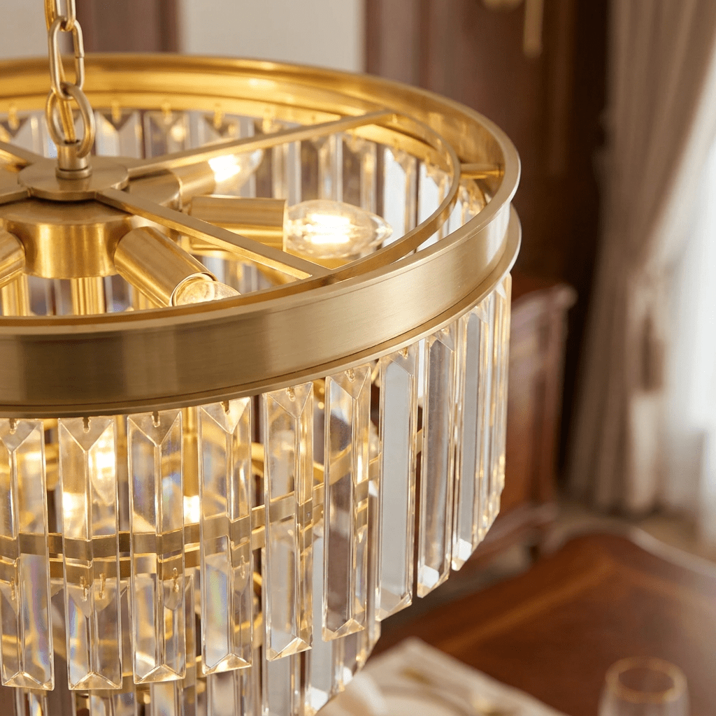 Lustre Pendente de Cristal Dourado Sala Aurion Lustre de Cristal Artificio Lar