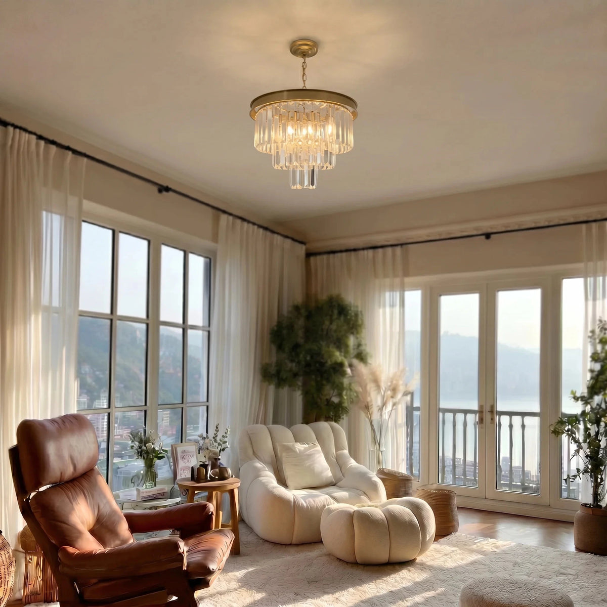 Lustre Pendente de Cristal Dourado Sala Aurion Lustre de Cristal Artificio Lar