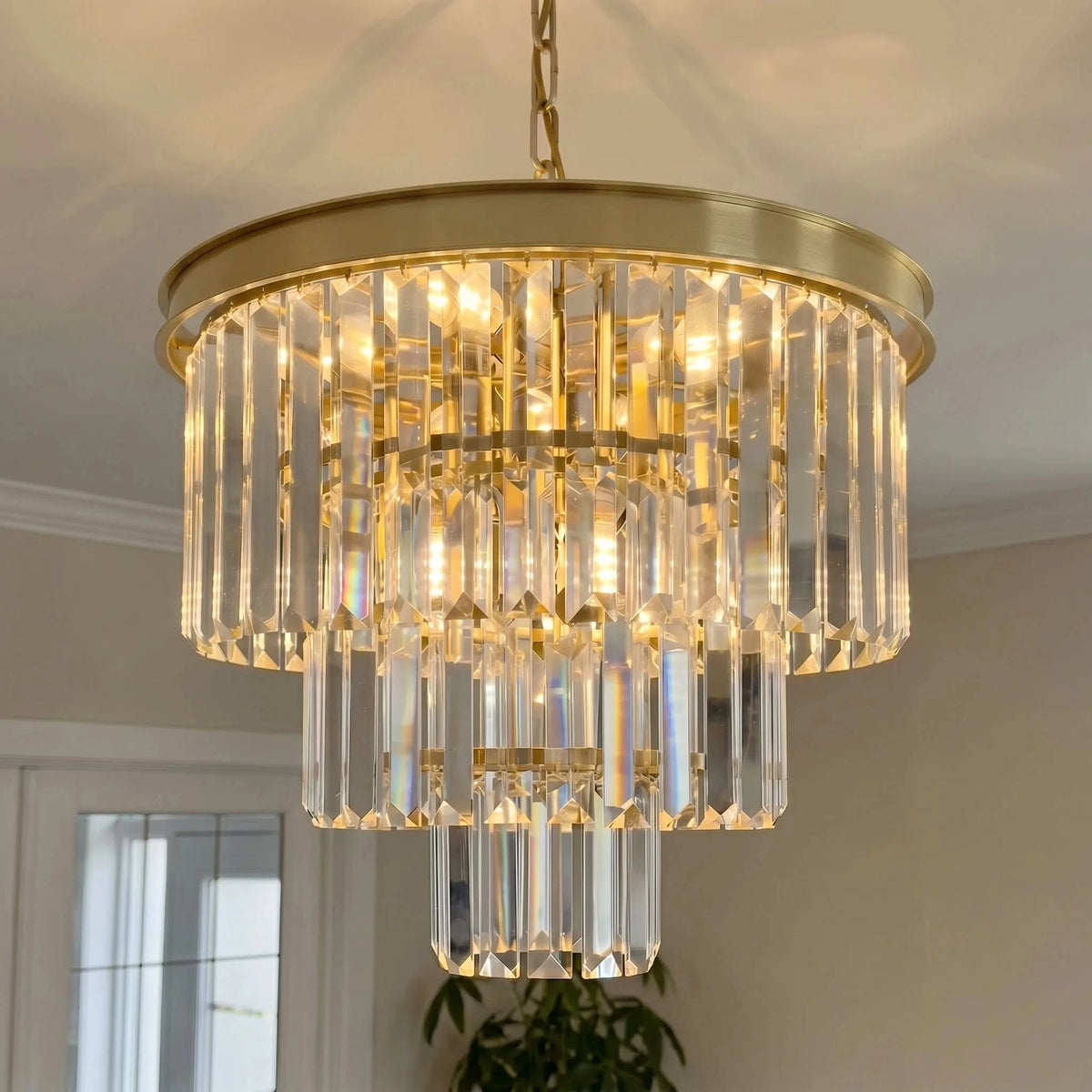 Lustre Pendente de Cristal Dourado Sala Aurion Lustre de Cristal Artificio Lar 