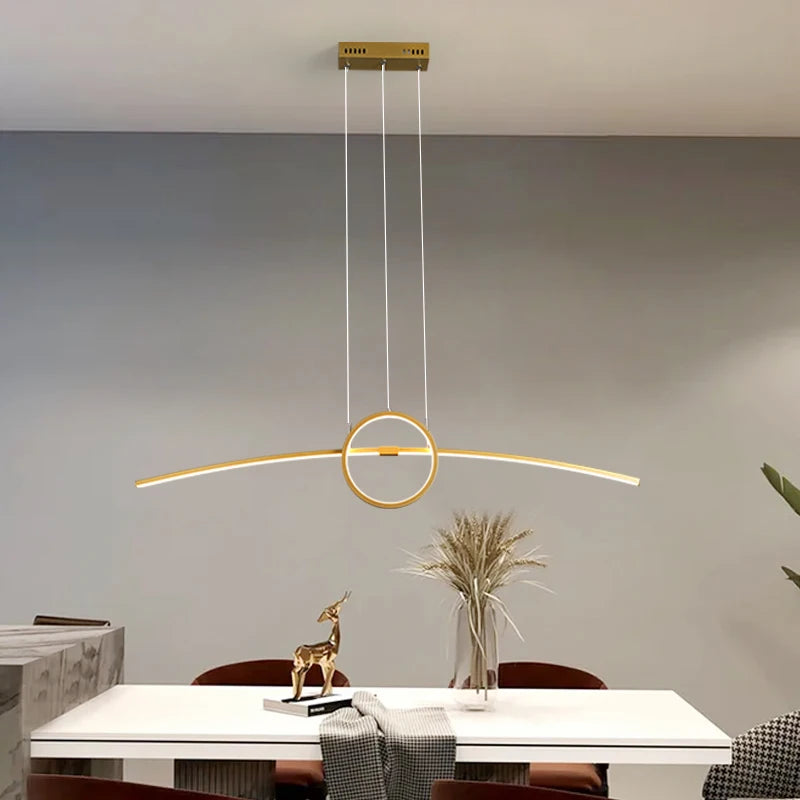 LuzPend 100CM Luminária Pendente LED Moderna Inteligente para Sala Lustres Artificio Lar Dourado Length 1000mm 