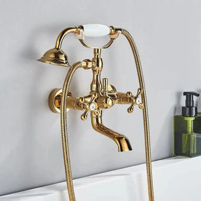 Misturador De Parede Para Banheira Duplocomando Inglês Brazina misturador de parede banheira duplo comando Artificio Lar Ouro Polido C/ Porcelana Entrega De 7 Á 12 Dias 