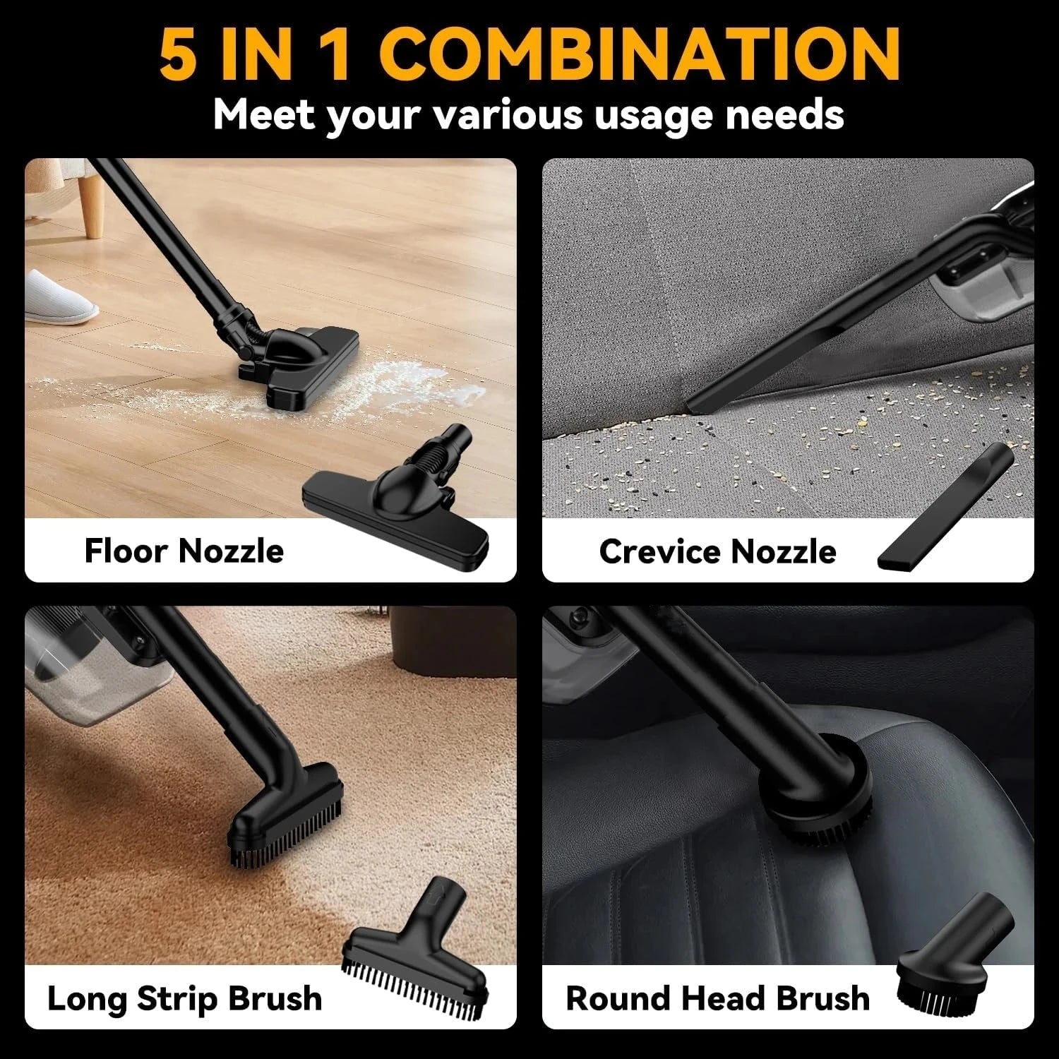 Portable Cordless Vacuum 400W Dry 5 in 1 Handheld Electric Vacuum Cleaner for Floor Carpet Car，For DeWalt 20V Battery Artificio Lar 