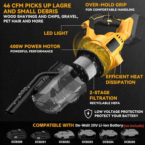 Portable Cordless Vacuum 400W Dry 5 in 1 Handheld Electric Vacuum Cleaner for Floor Carpet Car，For DeWalt 20V Battery Artificio Lar 