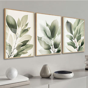 Quadro Decorativo Folhagem Folhas Verdes Com Vidro e Moldura Quadros Artificio Lar 