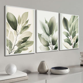 Quadro Decorativo Folhagem Folhas Verdes Com Vidro e Moldura Quadros Artificio Lar Branca Com Vidro A Pronta Entrega