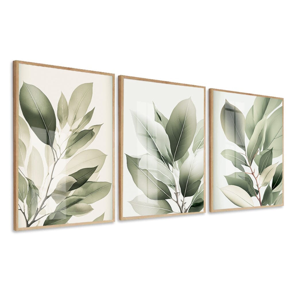 Quadro Decorativo Folhagem Folhas Verdes Com Vidro e Moldura Quadros Artificio Lar Carvalho Com Vidro A Pronta Entrega