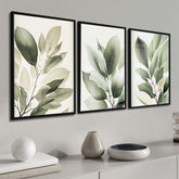 Quadro Decorativo Folhagem Folhas Verdes Com Vidro e Moldura Quadros Artificio Lar Preta Com Vidro A Pronta Entrega