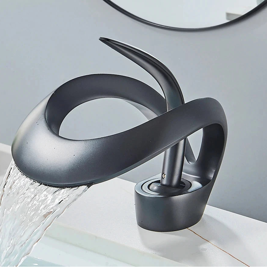 Solid Brass Waterfall Basin Faucet Single Handle Hot Cold Water Mixer Tap For Bathroom Sink Artificio Lar 