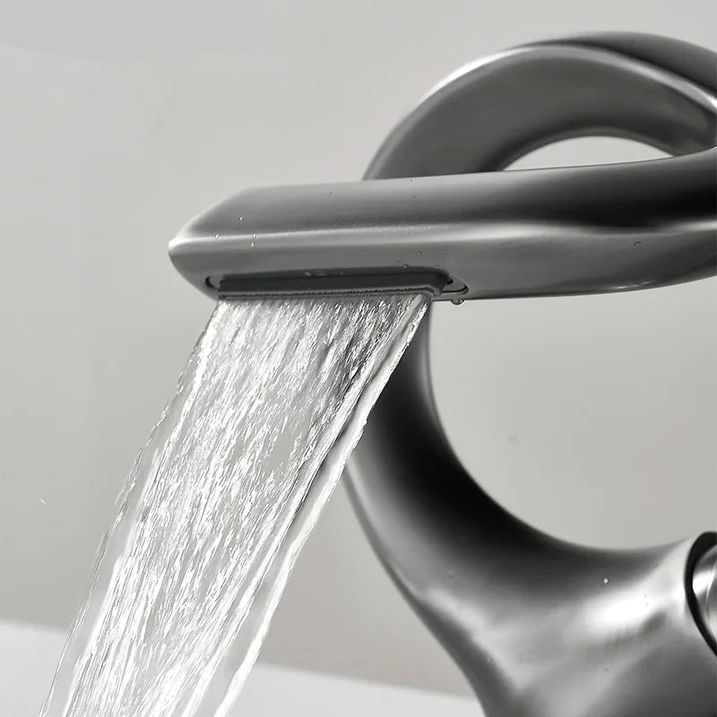 TOLM Basin faucet brass waterfall bathroom basin hot and cold mixer faucet single handle crane chrome mixer faucet Artificio Lar 