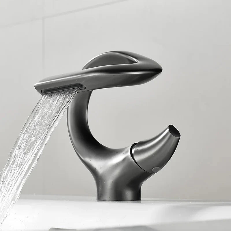 TOLM Basin faucet brass waterfall bathroom basin hot and cold mixer faucet single handle crane chrome mixer faucet Artificio Lar Gray 