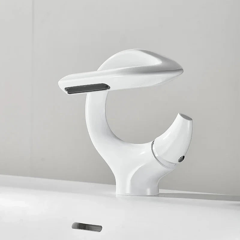 TOLM Basin faucet brass waterfall bathroom basin hot and cold mixer faucet single handle crane chrome mixer faucet Artificio Lar White 