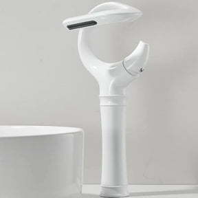 TOLM Basin faucet brass waterfall bathroom basin hot and cold mixer faucet single handle crane chrome mixer faucet Artificio Lar White Tall 