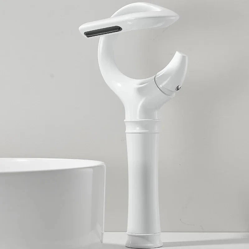 TOLM Basin faucet brass waterfall bathroom basin hot and cold mixer faucet single handle crane chrome mixer faucet Artificio Lar White Tall 