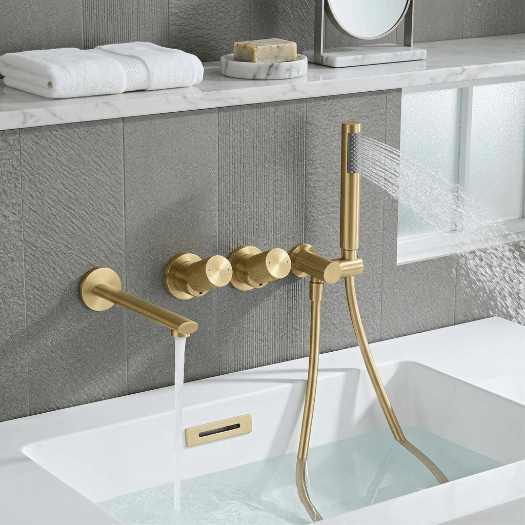 Torneira Banheira AuraLux Rose Torneira Banheira AuraLux Rose Artificio Lar Dourado Escovado 