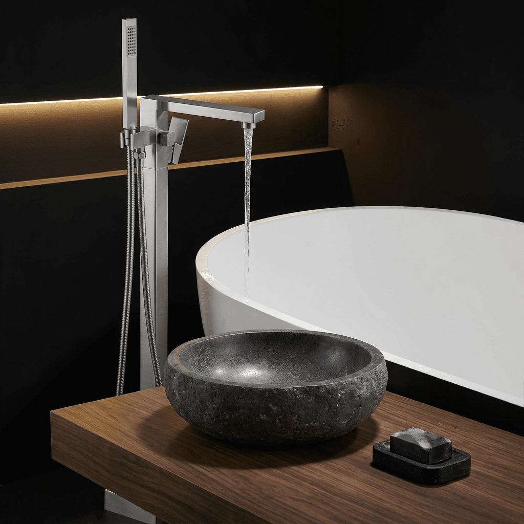 Torneira Banheiro Piso c/ Ducha Retrover Torneira De Parede Para Banheira Misturador Monocomando HydroGlow Artificio Lar 