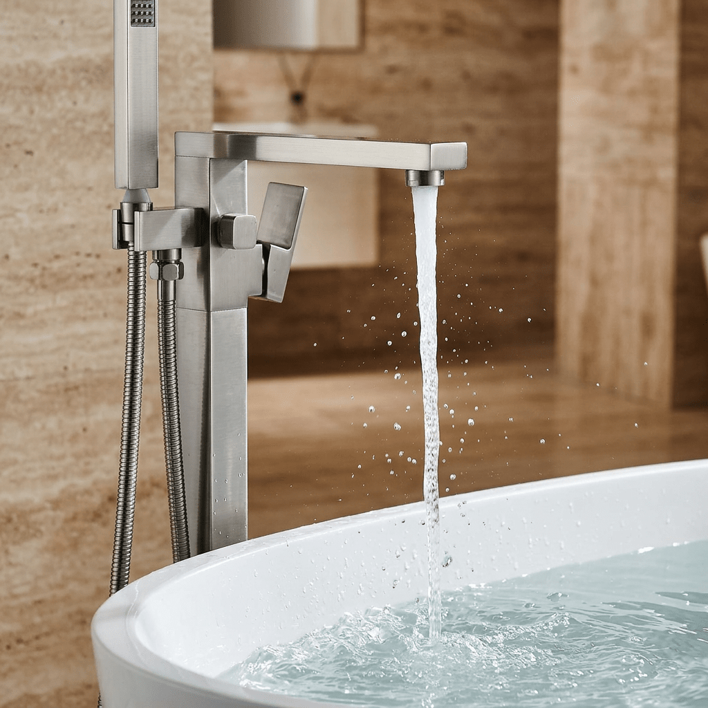 Torneira Banheiro Piso c/ Ducha Retrover Torneira De Parede Para Banheira Misturador Monocomando HydroGlow Artificio Lar Aço Escovado A pronta entrega 