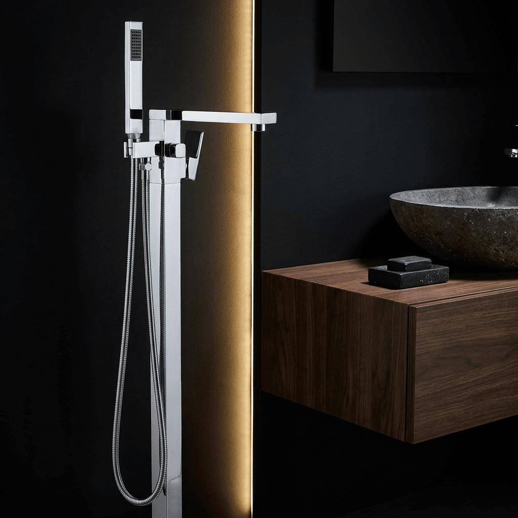 Torneira Banheiro Piso c/ Ducha Retrover Torneira De Parede Para Banheira Misturador Monocomando HydroGlow Artificio Lar Cromada A pronta entrega 