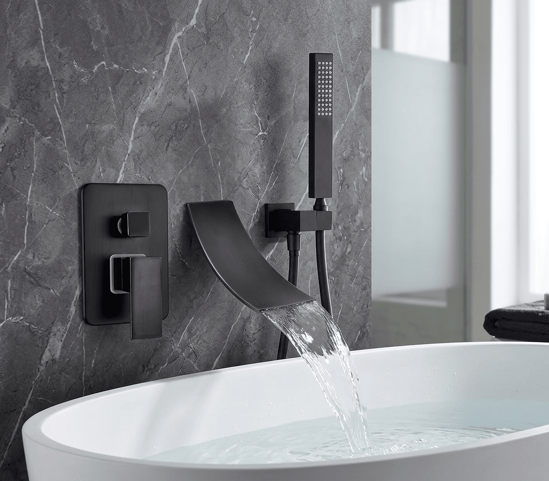 Torneira De Parede Para Banheira Misturador AquaStream Luxe Monocomando Torneira De Parede Para Banheira Misturador AquaStream Luxe Monocomando Artificio Lar Preto 