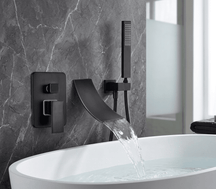 Torneira De Parede Para Banheira Misturador AquaStream Luxe Monocomando Torneira De Parede Para Banheira Misturador AquaStream Luxe Monocomando Artificio Lar Preto 