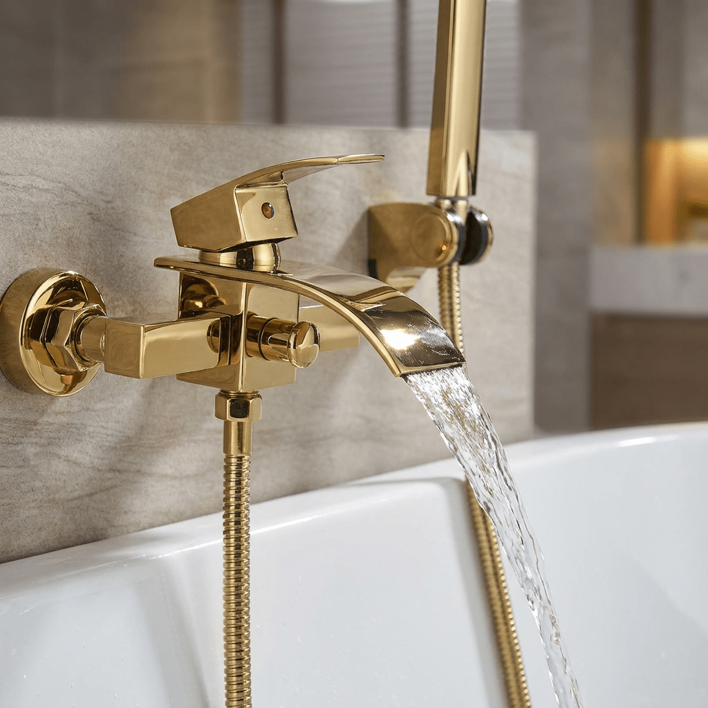 Torneira De Parede Para Banheira Misturador Monocomando HydroGlow Torneiras Artificio Lar Dourado 