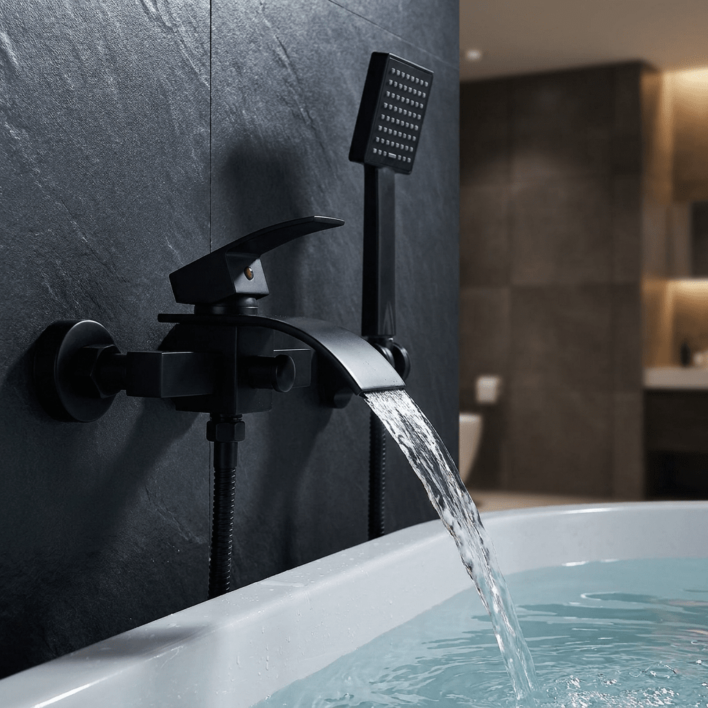 Torneira De Parede Para Banheira Misturador Monocomando HydroGlow Torneiras Artificio Lar Preto 