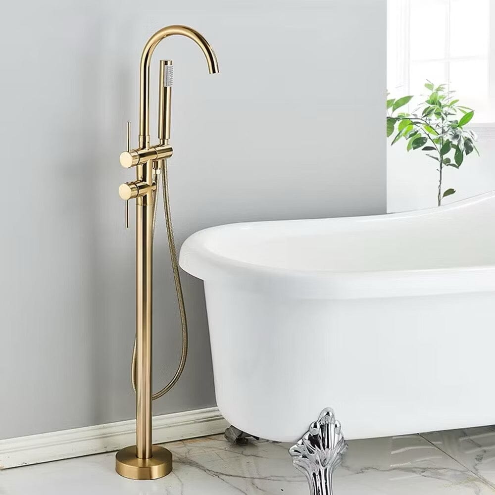 Torneira De Piso Para Banheira Misturador Ouro Escovado Contemporâneo Monocomando Danley Torneira De Piso Para Banheira Misturador Ouro Escovado Contemporâneo Monocomando Danley Artificio Lar 