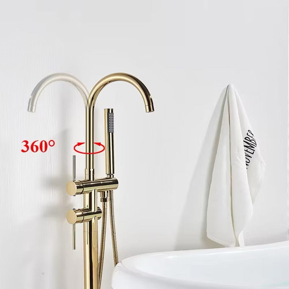 Torneira De Piso Para Banheira Misturador Ouro Escovado Contemporâneo Monocomando Danley Torneira De Piso Para Banheira Misturador Ouro Escovado Contemporâneo Monocomando Danley Artificio Lar 