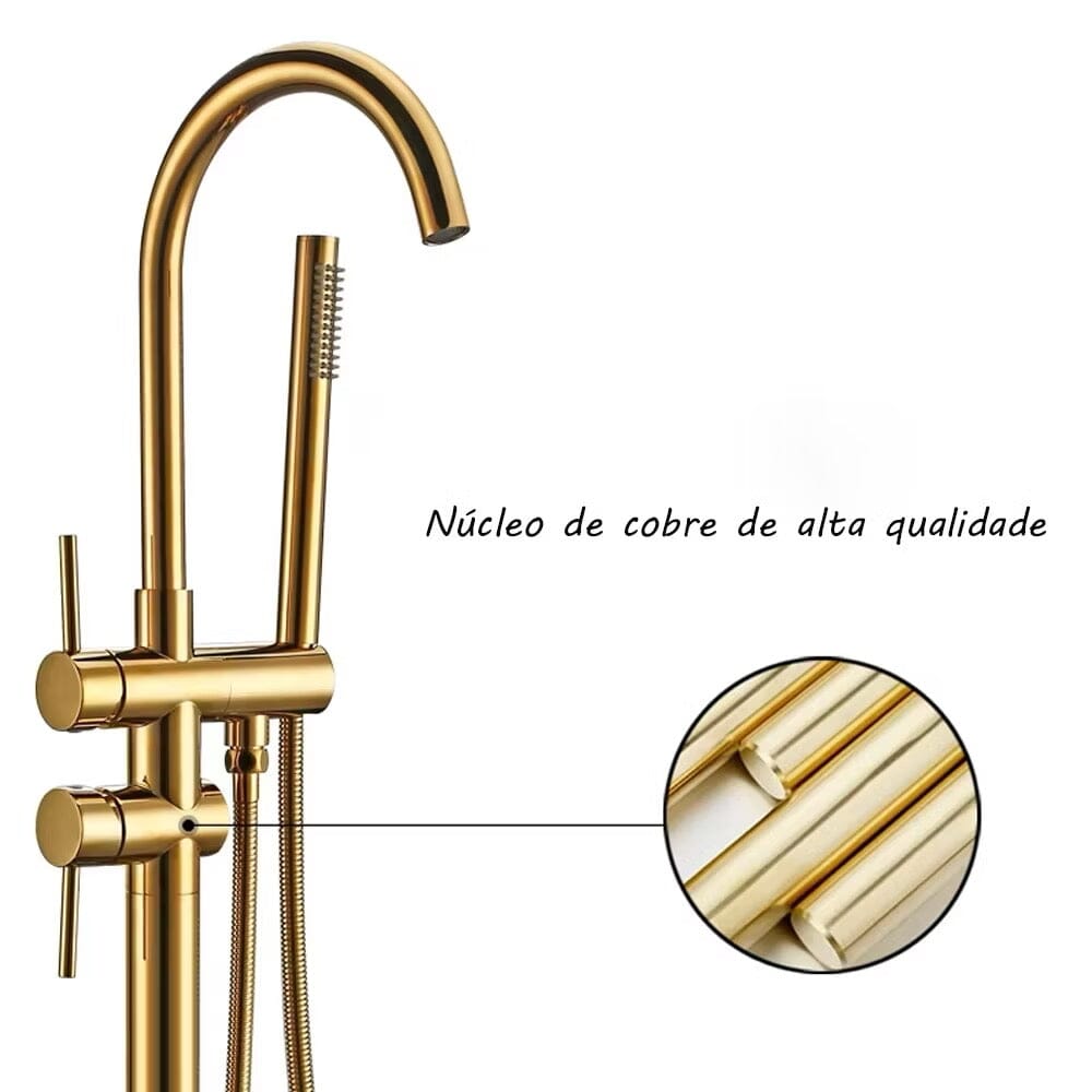 Torneira De Piso Para Banheira Misturador Ouro Escovado Contemporâneo Monocomando Danley Torneira De Piso Para Banheira Misturador Ouro Escovado Contemporâneo Monocomando Danley Artificio Lar 