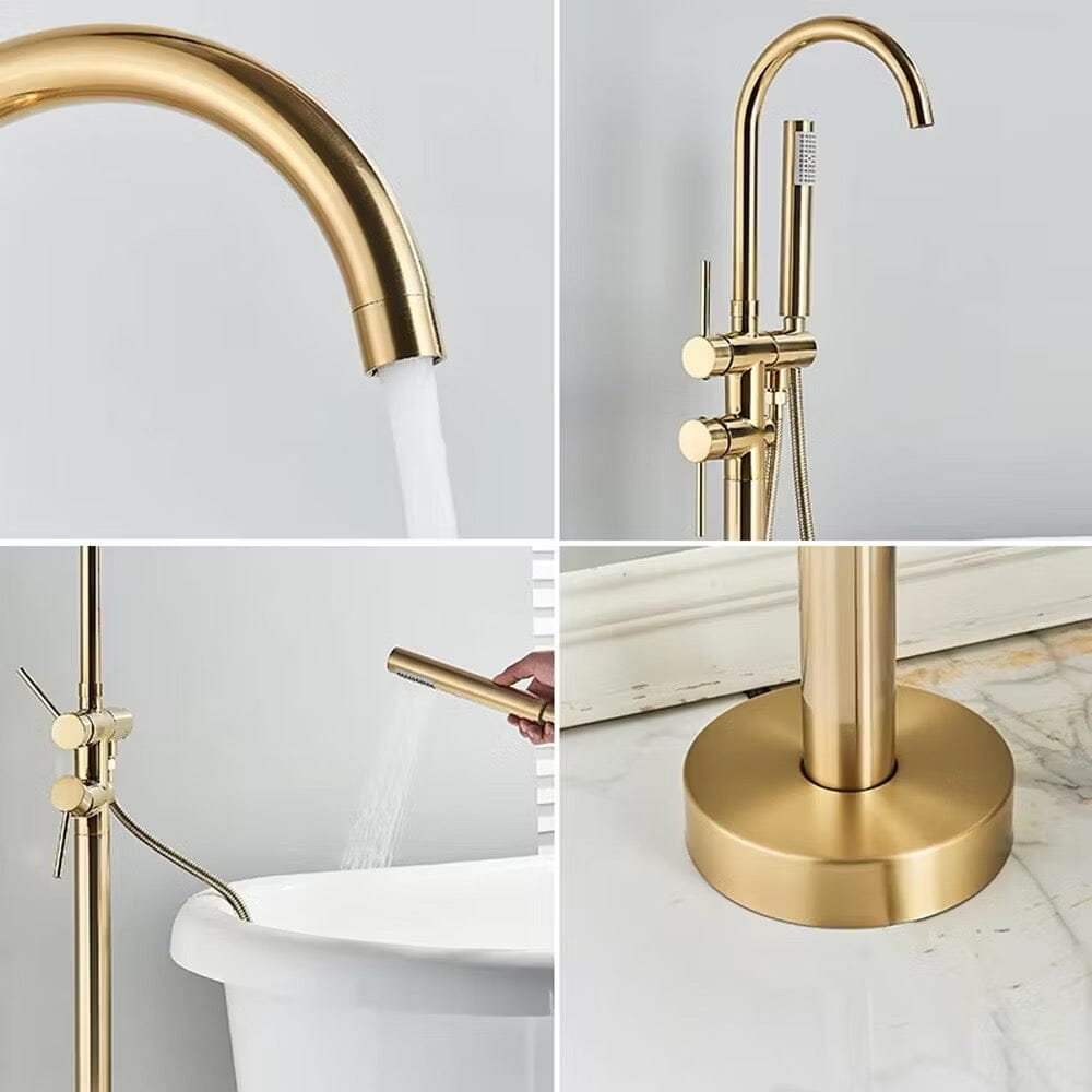 Torneira De Piso Para Banheira Misturador Ouro Escovado Contemporâneo Monocomando Danley Torneira De Piso Para Banheira Misturador Ouro Escovado Contemporâneo Monocomando Danley Artificio Lar 