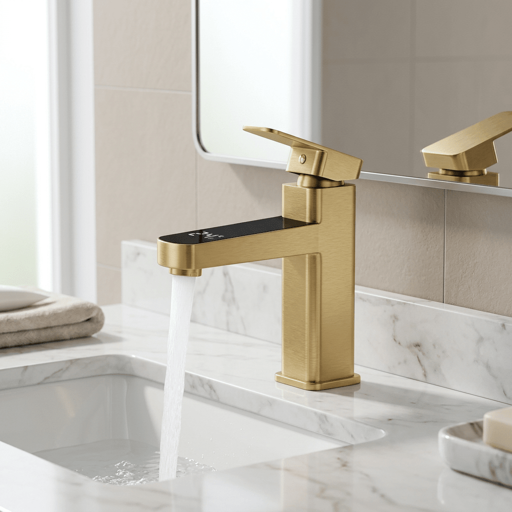 Torneira Digital Nirella Bathroom Cabinets Artificio Lar Dourado Escovado 