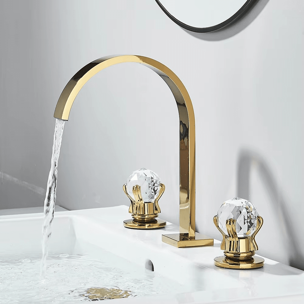 Torneira Duplo comando Banheiro Luxor Cristal Torneira Duplo comando Banheiro Luxor Cristal Artificio Lar Ouro Polido 