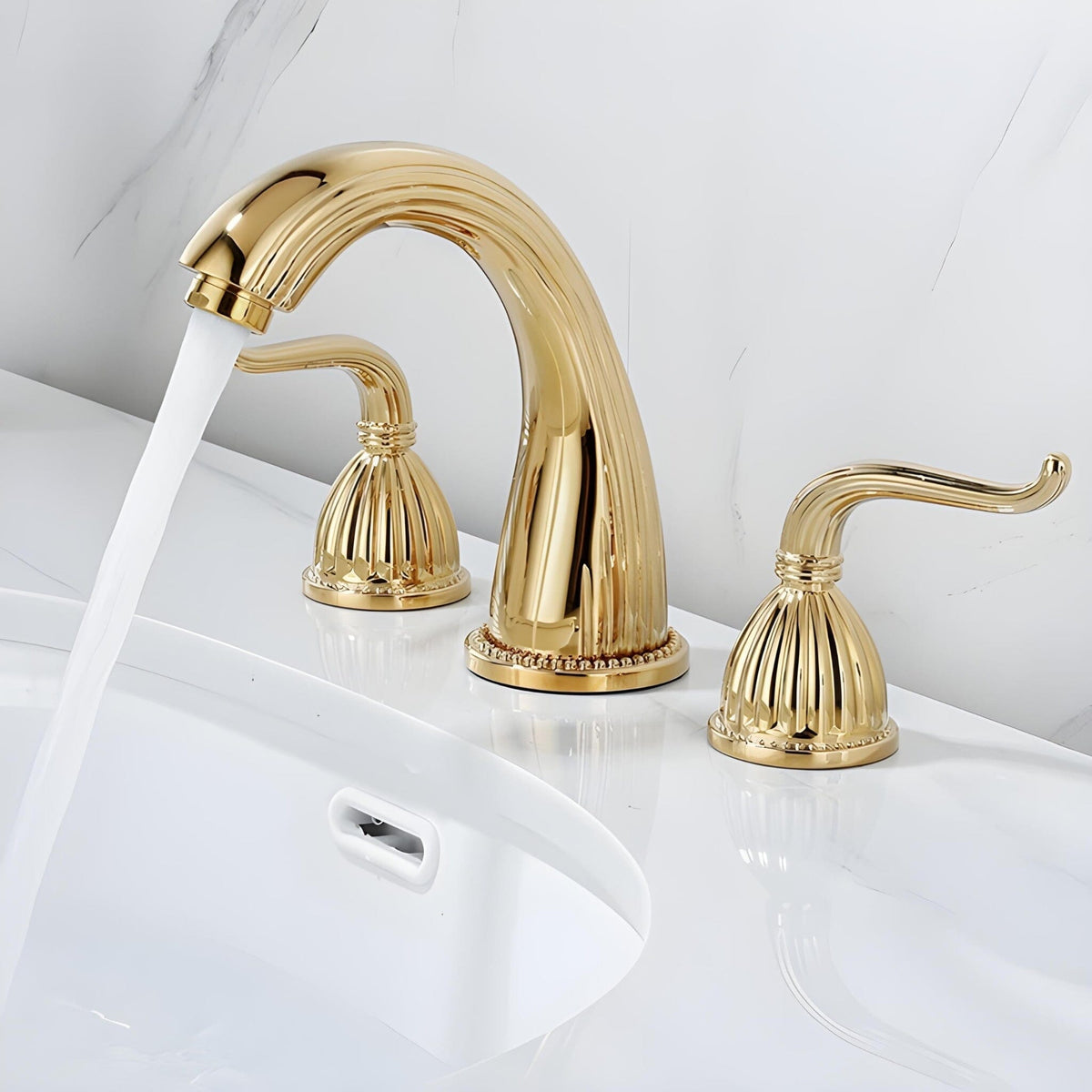 Torneira DuploComando Cristal Duplocomando Banheiro Lavatório Mercy Torneira DuploComando Cristal Duplocomando Banheiro Lavatório Mercy Artificio Lar Ouro Polido A 