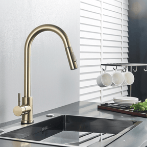 Torneira Extensível Pull Down 360 Gourmet Monocomando Cozinha Soprano torneira gourmet Cozinha Artificio Lar Dourado Escovado 