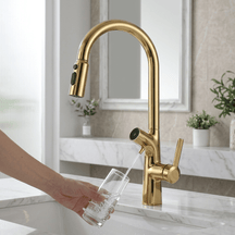 Torneira Gourmet AquaPura Dourada Kitchen Hutches Artificio Lar Dourado 