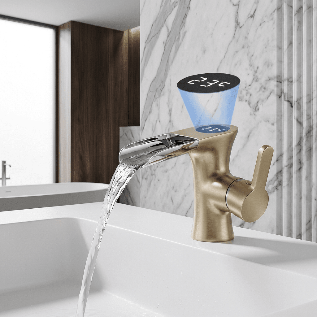 Torneira Luminus LED Torneira Luminus LED Artificio Lar Dourado Escovado 