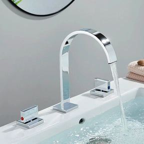 Torneira Moderna Duplo Comando Katos Lavatório 3 peças Misturador Torneira Moderna Duplo Comando Katos Lavatório 3 peças Misturador Artificio Lar Cromada A Pronta Entrega 