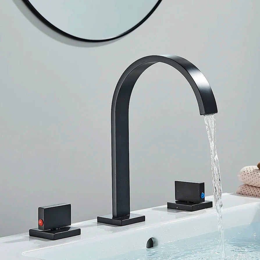 Torneira Moderna Duplo Comando Katos Lavatório 3 peças Misturador Torneira Moderna Duplo Comando Katos Lavatório 3 peças Misturador Artificio Lar Preto A Pronta Entrega 